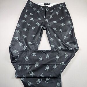 Tattoo Golf Pants Men's 32 Black Skull & Clubs AOP Performance Straight Leg